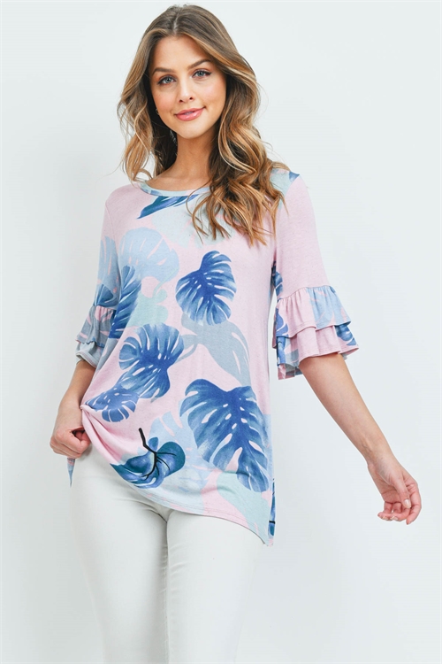 C44-A-1-T7132 PINK WITH LEAVES PRINT TOP 2-2-2