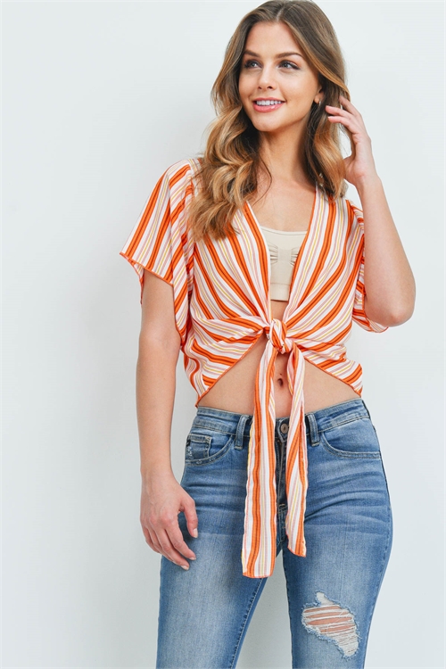 C64-A-3-T29559 IVORY ORANGE STRIPES TOP 2-2-2