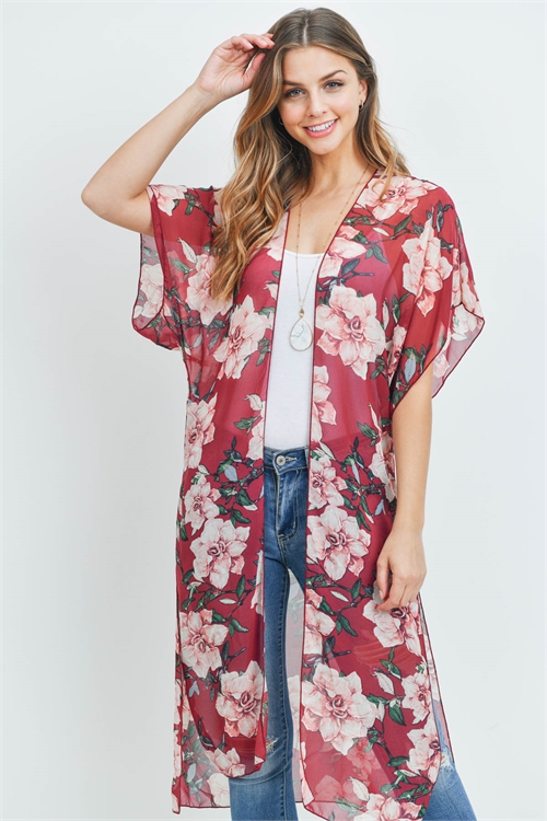 C86-A-1-C22525 BURGUNDY FLORAL KIMONO 2-2-2