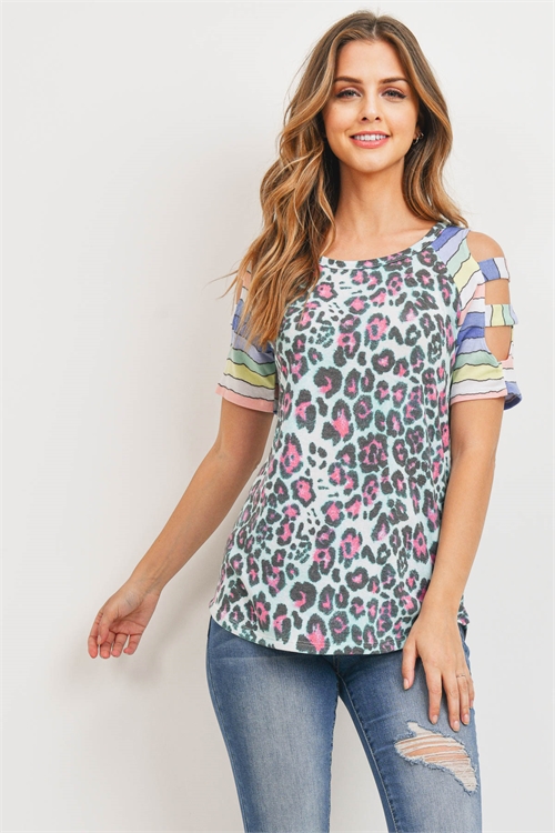 C44-A-3-T22083 MINT MAGENTA LEOPARD TOP 2-2-2