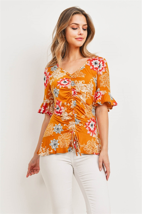 C50-A-1-T2077 MUSTARD RED FLOWER TOP 1-3-3