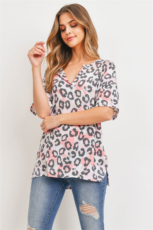 C68-A-1-T23161 IVORY CORAL ANIMAL PRINT TOP 2-4-2