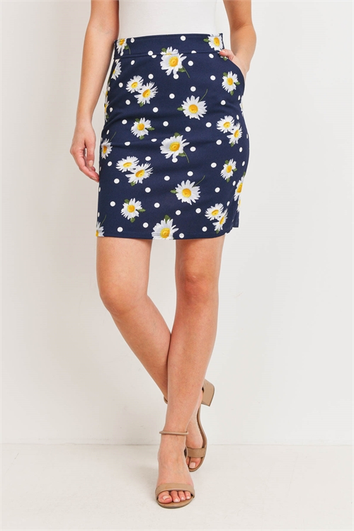 C64-B-1-S20557 NAVY WHITE FLOWER SKIRT 2-2-2