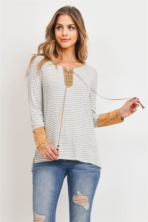 C92-A-3-T71543 IVORY GRAY STRIPES TOP 2-2-2