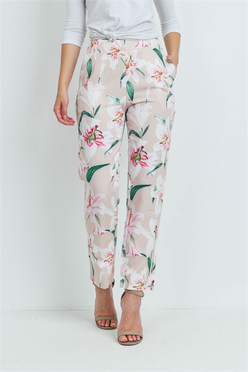 S9-1-4-P43 SAND WHITE FLOWERS PANTS 1-2-2