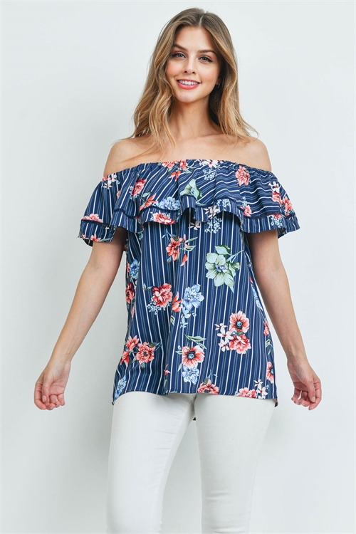 S9-18-2-T16207 NAVY FLORAL TOP 1-2