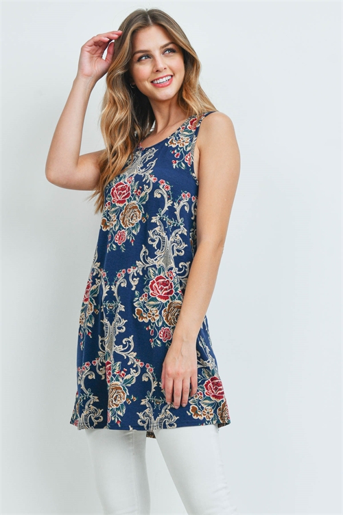 S16-8-3-T2054 NAVY FLORAL TOP 3-2-2