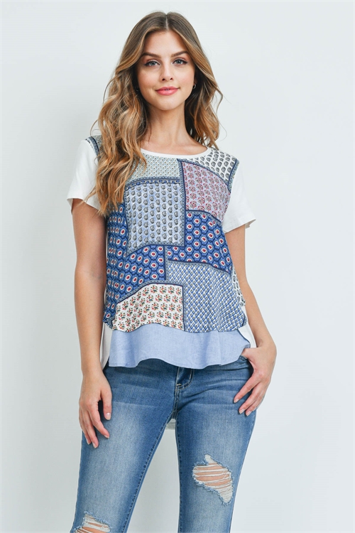 S14-10-4-T2022 IVORY BLUE PRINT TOP 2-2-2