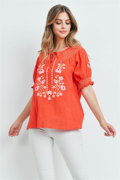 S16-3-2-T2464 RED EMBROIDERY TOP 2-2-2