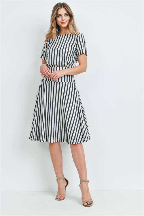 C42-A-2-SET2337 BLACK IVORY STRIPES TOP & SKIRT SET 2-2-2