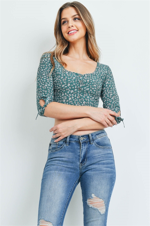 S12-3-4-T1224 EMERALD FLORAL TOP 3-2-1
