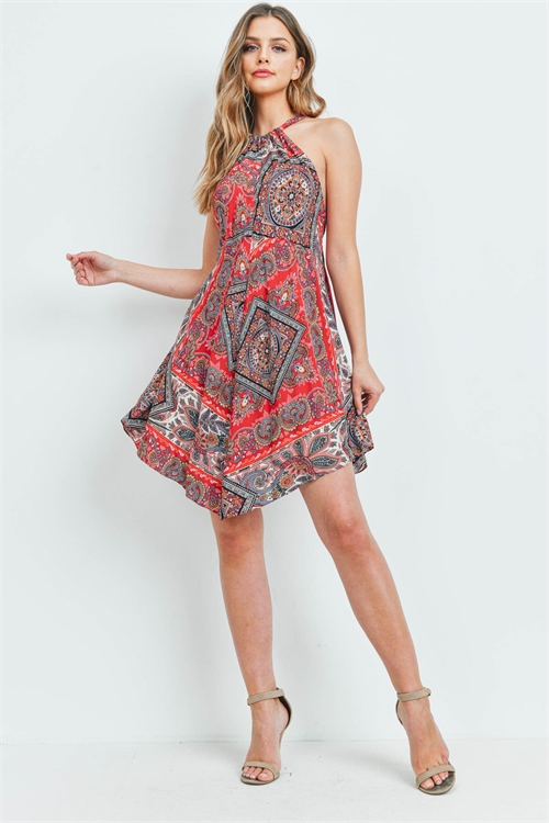 S9-17-2-D2431 RED PRINT DRESS 4-2-1