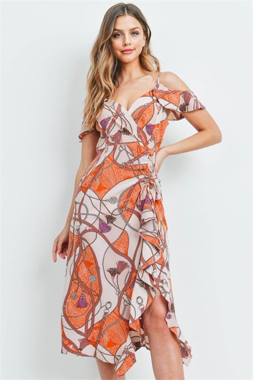 S14-8-2-D1003 TAN ORANGE PRINT DRESS 2-3