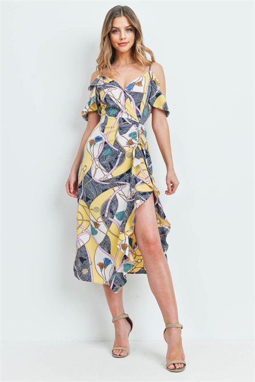 S11-5-4-D1003 OFF WHITE MUSTARD PRINT DRESS 2-2-2