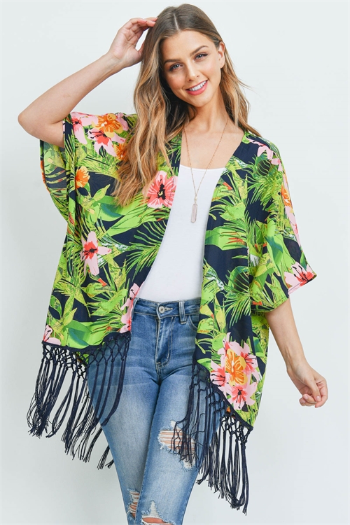 S16-7-2-C6570 GREEN NAVY FLOWER KIMONO 2-2-2