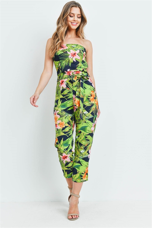 S13-12-4-J2172 NAVY GREEN FLOWER JUMPSUIT 2-2-2