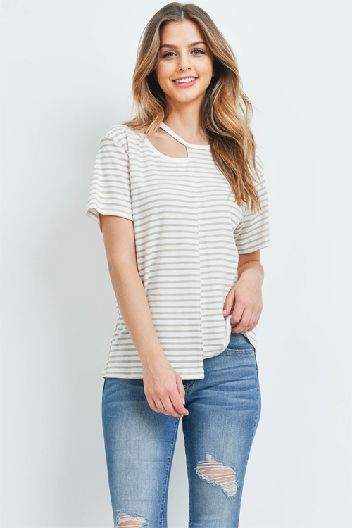 C54-A-1-T3923 IVORY TAUPE STRIPES TOP 3-2-1