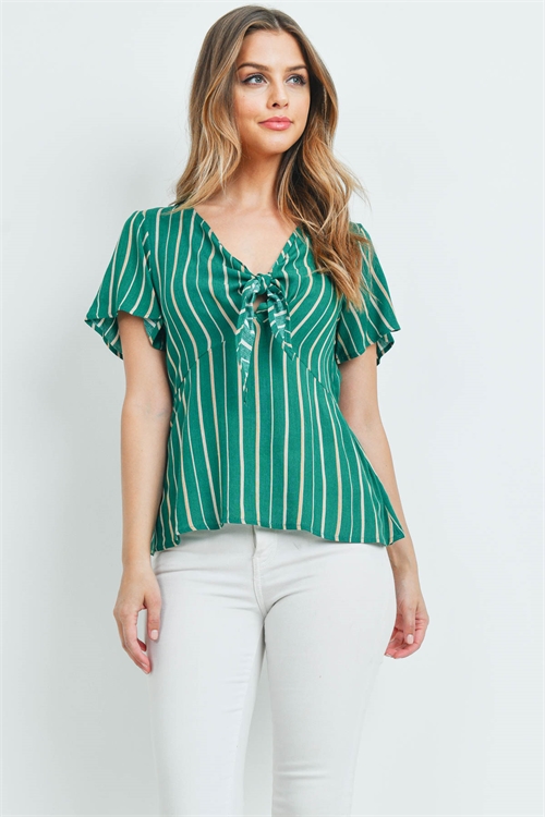 C24-B-2-T72325 GREEN STRIPES TOP 2-2-2