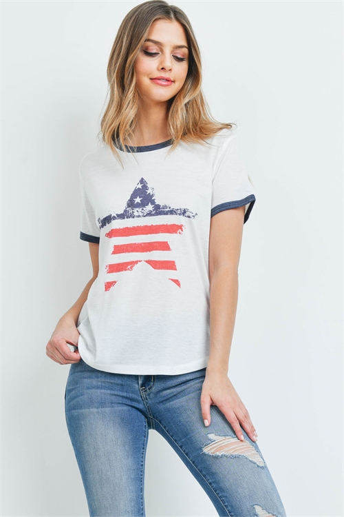 S15-10-2-T701 IVORY AMERICAN FLAG STAR PRINT TOP 2-2-2