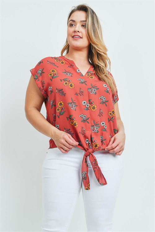 S12-5-4-T10093X RUST FLORAL PLUS SIZE TOP 2-2-2