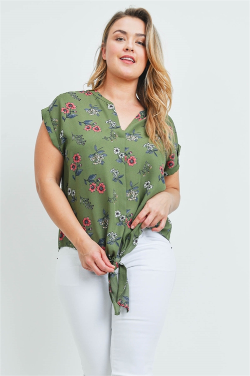 S15-8-1-T10093X GREEN FLORAL PLUS SIZE TOP 3-2-2