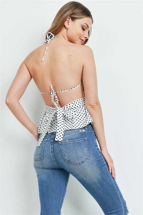 S12-6-3-T0060 OFF WHITE BLACK POLKA DOTS TOP 3-2-1