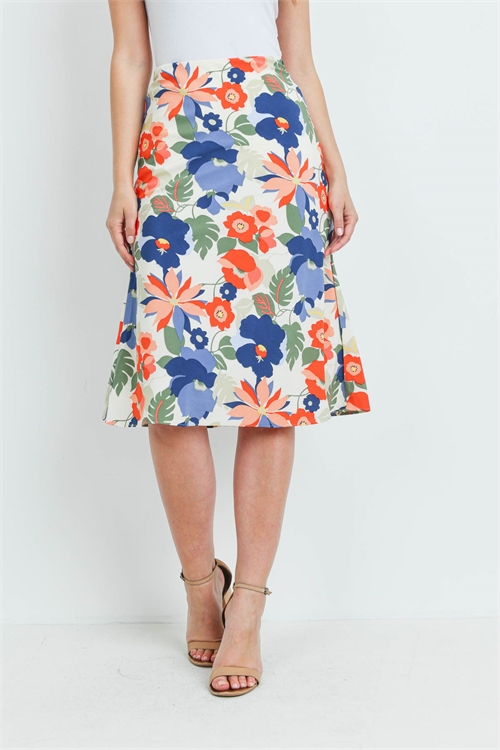 S14-1-1-S51039 CREAM NAVY CORAL FLOWER SKIRT 3-2-1