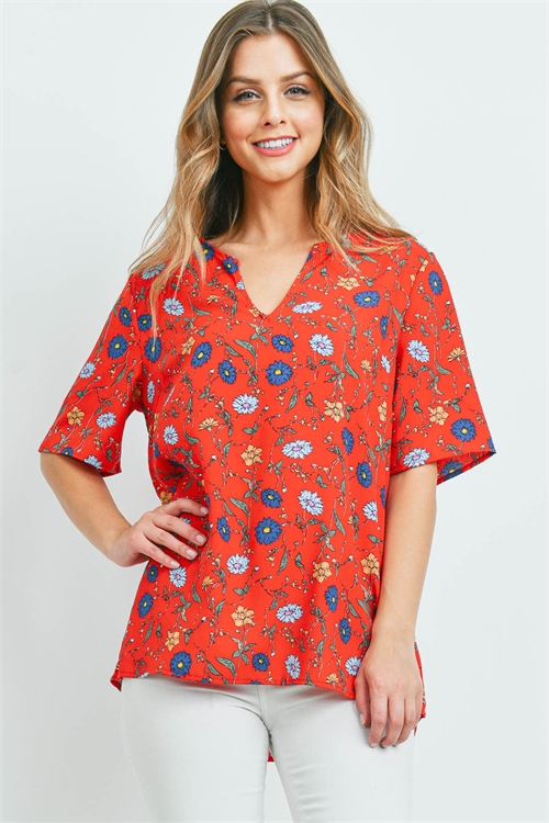 C26-A-3-T9264 RED FLORAL TOP 2-2-2