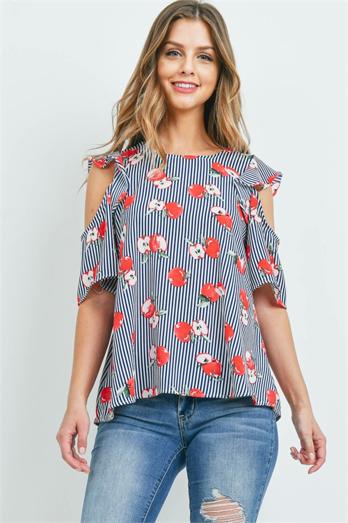 C66-A-1-T72110 IVORY NAVY APPLE PRINT TOP 2-2-2