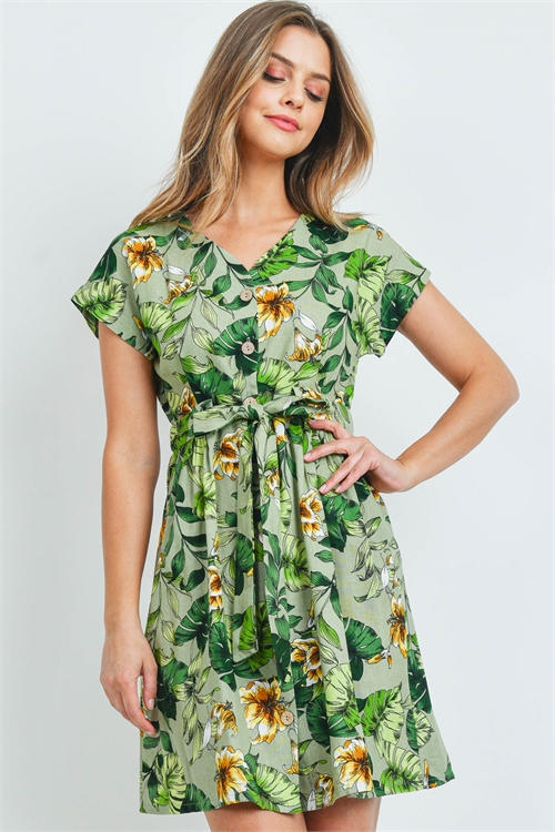 S9-4-2-D1511 GREEN FLORAL DRESS 2-2-2