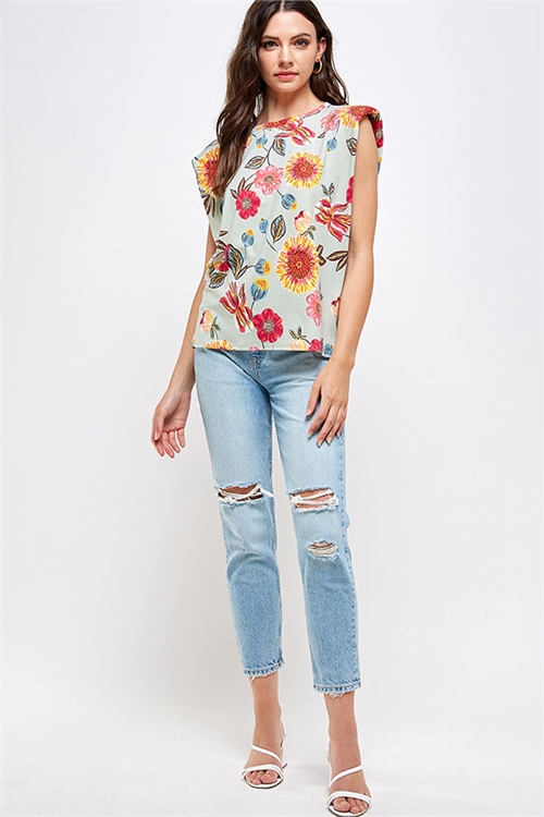 C28-B-2-WT2335 SAGE FLOWER PRINT TOP 2-2-2