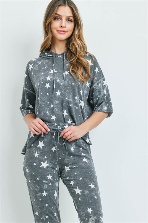 S5-1-3-SET842 CHARCOAL STAR PRINT TOP & PANTS SET 2-2-2