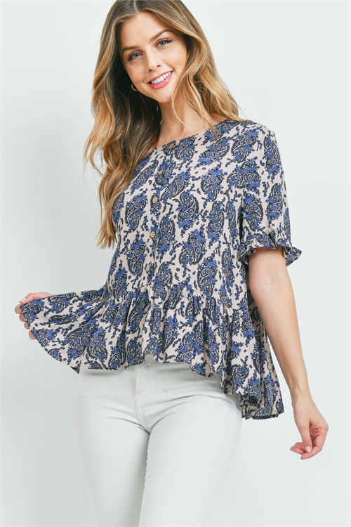 S9-14-1-T12932 TAUPE PAISLEY PRINT TOP 2-2-2