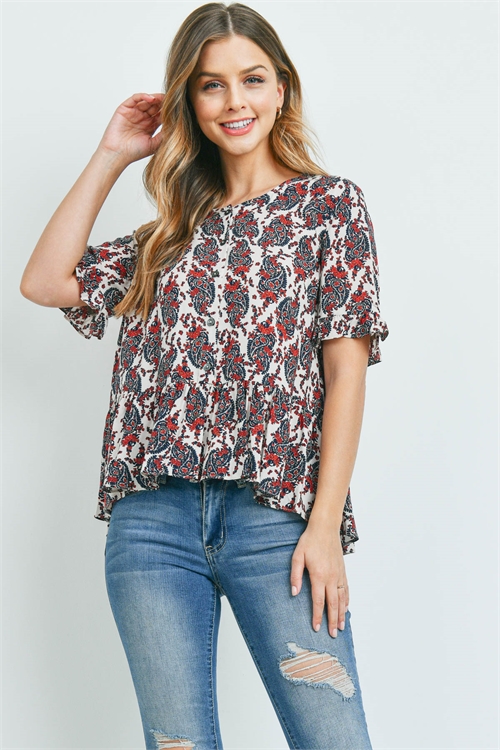 S9-14-1-T12932 CREAM PAISLEY PRINT TOP 2-2-2