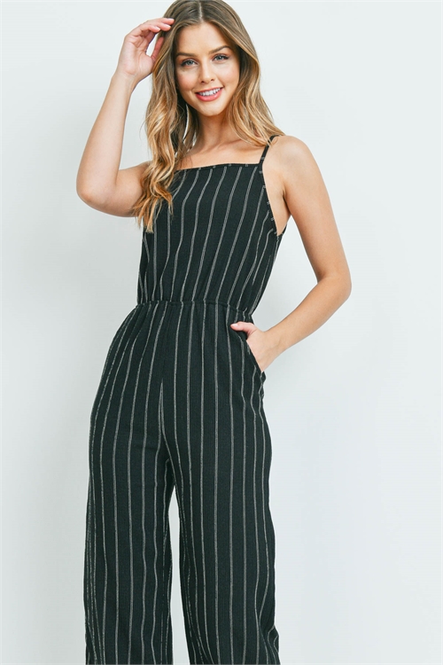 S13-12-3-J8133 BLACK WHITE STRIPES JUMPSUIT 2-2-2