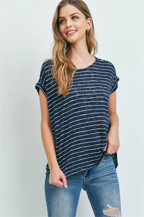 C62-A-3-T7640 NAVY WHITE STRIPES TOP 2-2-2