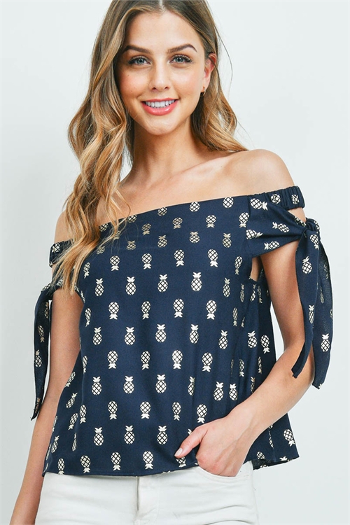 C68-B-1-T9277 NAVY PINEAPPLE PRINT TOP 2-2-2