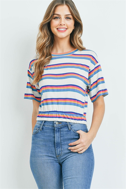 C16-A-1-T6439 BLUE MULTI STRIPES TOP 2-2-2