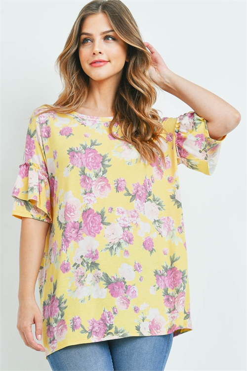 C82-A-3-T7942 YELLOW PRINT FLOWER TOP 2-2-2