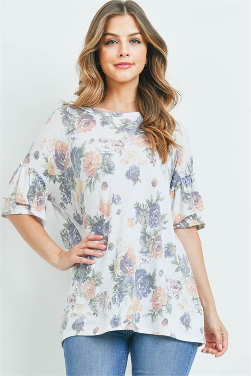 C82-A-3-T7942 SAND PRINT FLOWER TOP 2-2-2