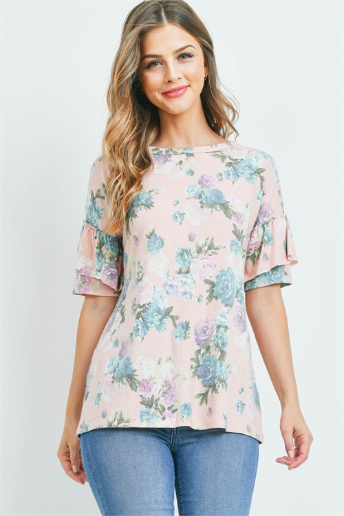 C64-B-3-T7942 BLUSH PRINT FLOWER TOP 2-2-2