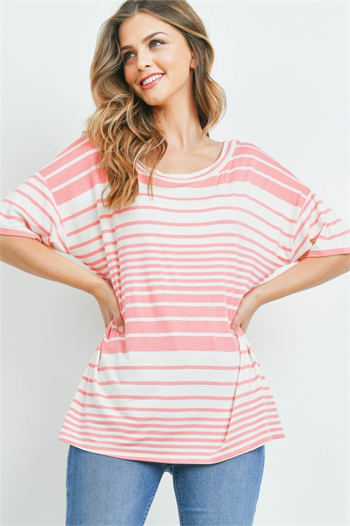 C70-A-2-T7986 CORAL IVORY STRIPES TOP 2-2-2