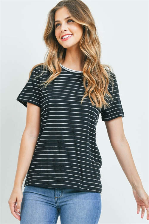 S13-9-3-T12933 BLACK IVORY STRIPES TOP 2-2-2