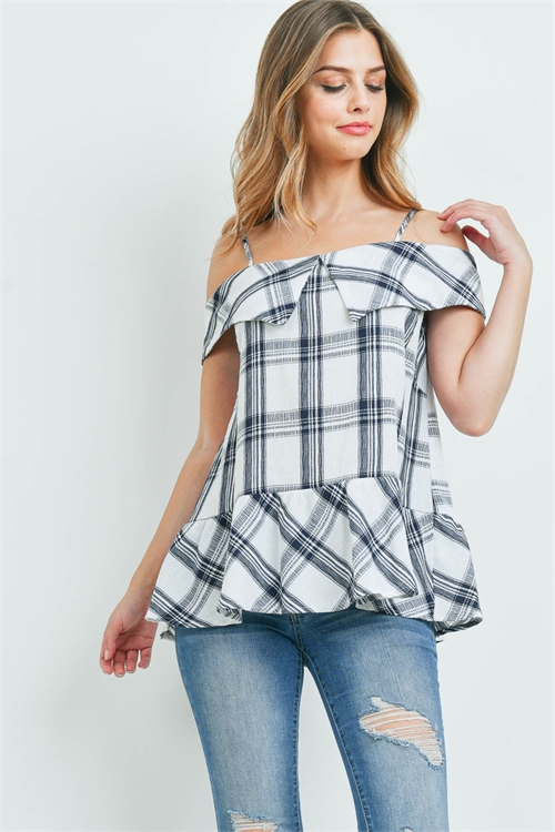 S15-4-4-T7586 NAVY CHECKERED TOP 2-2-2