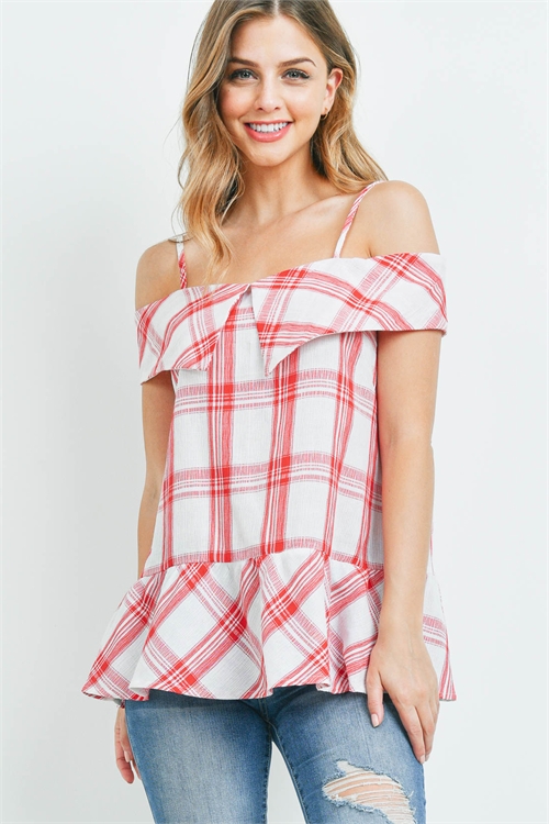 S15-4-4-T7586 RED CHECKERED TOP 2-2-2