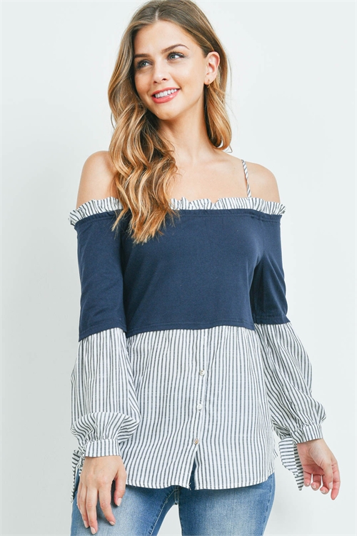 S16-2-4-T7569 OFF WHITE NAVY STRIPES TOP 2-2-2