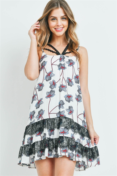 S10-11-3-D7392 WHITE WITH FLOWER PRINT DRESS 2-2-2