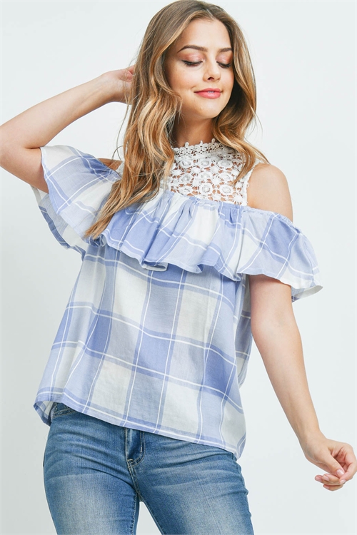 S16-6-5-T7713 IVORY BLUE CHECKERED TOP 2-2-2