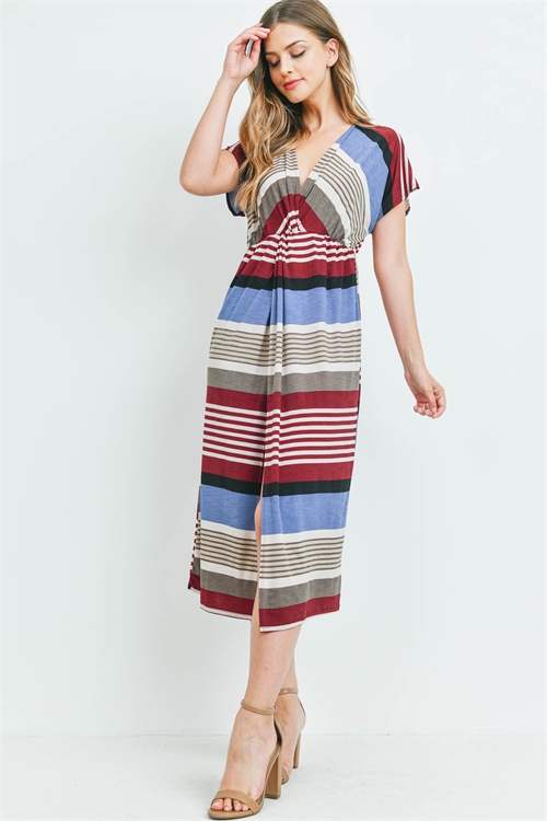 S16-6-5-D4008 WINE COMBO DRESS 2-2-2