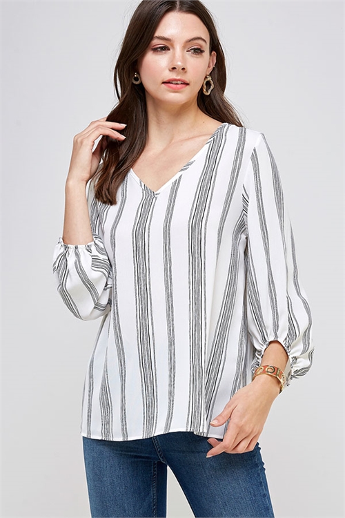 C60-A-1-WT2307 IVORY BLACK STRIPES TOP 2-2-2